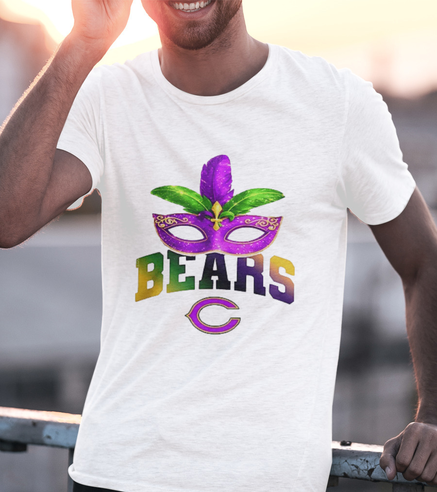 Chicago Bears Mardi Gras Mask Fleur De Lis Celebration T-Shirt