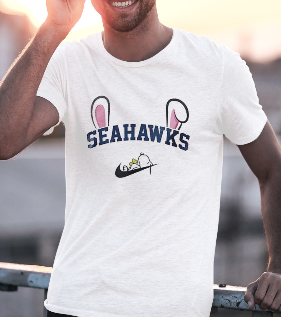 Seattle Seahawks Snoopy Easter Bunny Ears Nike Swoosh Woodstock T-Shirt