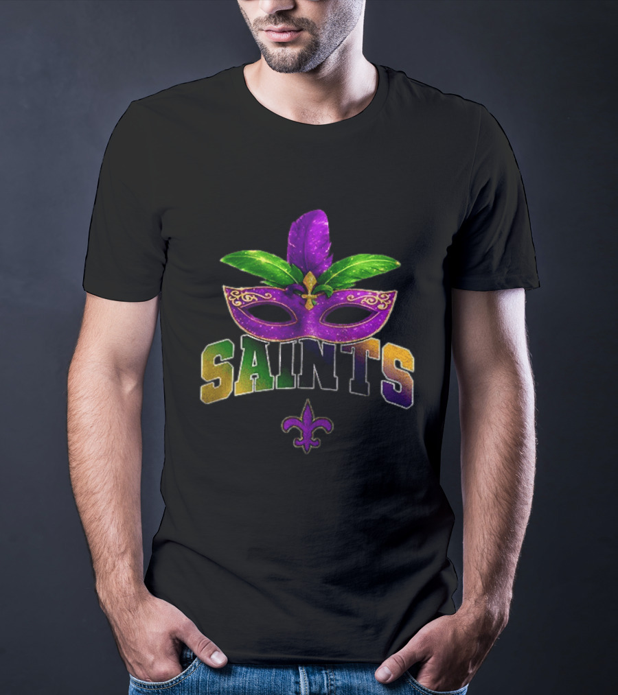 New Orleans Saints Mardi Gras Mask Fleur De Lis T-Shirt