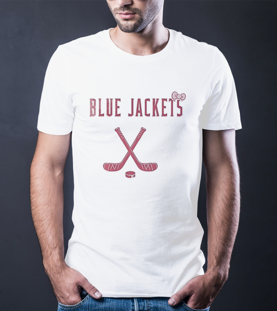 Columbus Blue Jackets Hello Kitty Collaboration With Hockey Sticks And Bow T-Shirt
