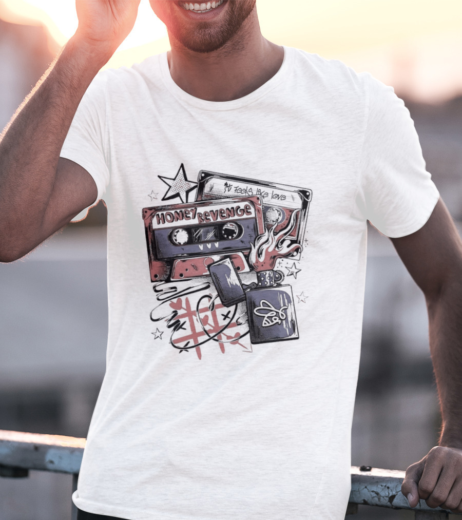 Honey Revenge Mixtape Cassette Red Star Flame Dice Skull T-Shirt