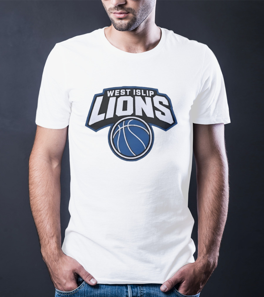 West Islip Lions Basketball Team Blue And White T-Shirt