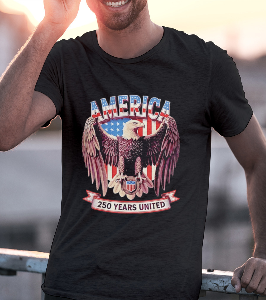 America Bald Eagle 250 Years United Patriotic Flag T-Shirt
