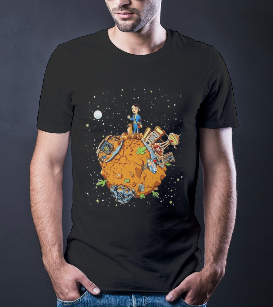 Vault Boy Vault Tec Corporation Welcome Las Vegas Planet Scene T-Shirt
