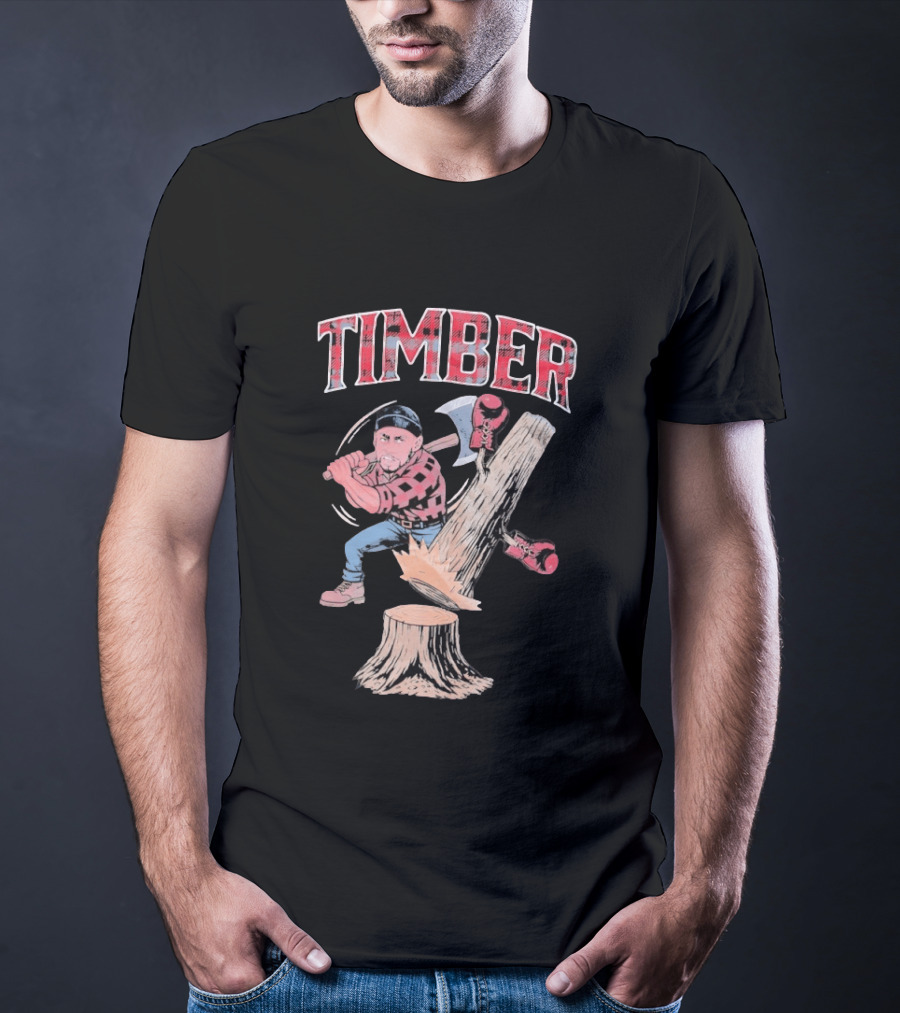 Timber Lumberjack Cartoon With Axe And Falling Tree T-Shirt
