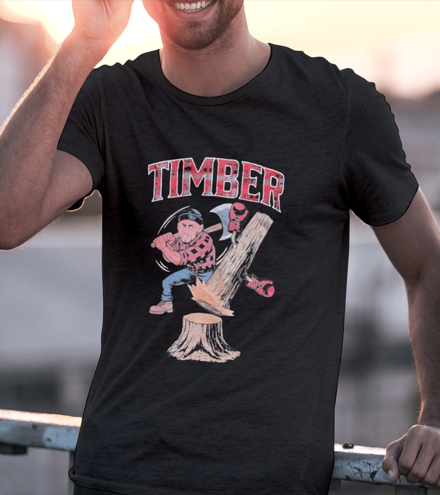 Timber Lumberjack Cartoon With Axe And Falling Tree T-Shirt