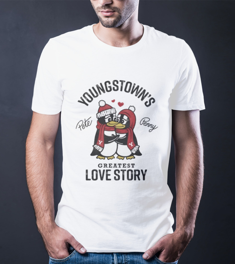 Youngstown's Greatest Love Story Pete Penny Penguins Hearts T-Shirt