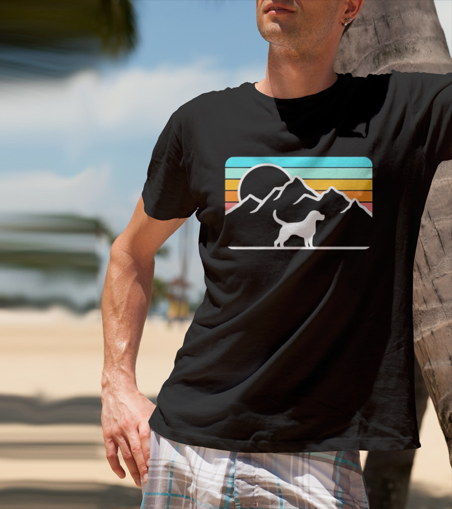 Dog With Mountain Retro Sunset T-Shirt