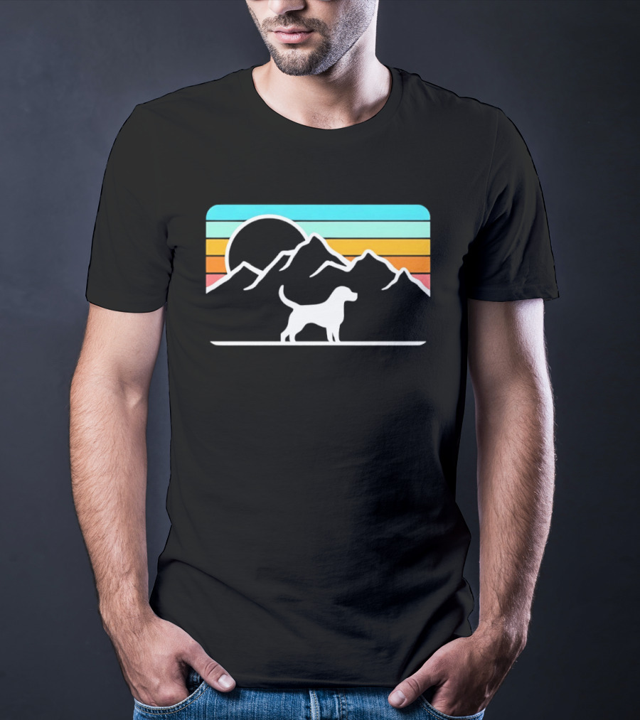 Dog With Mountain Retro Sunset T-Shirt