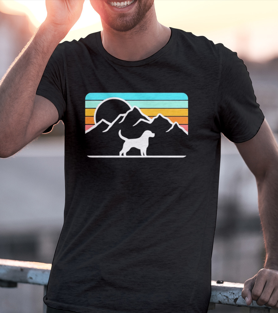 Dog With Mountain Retro Sunset T-Shirt