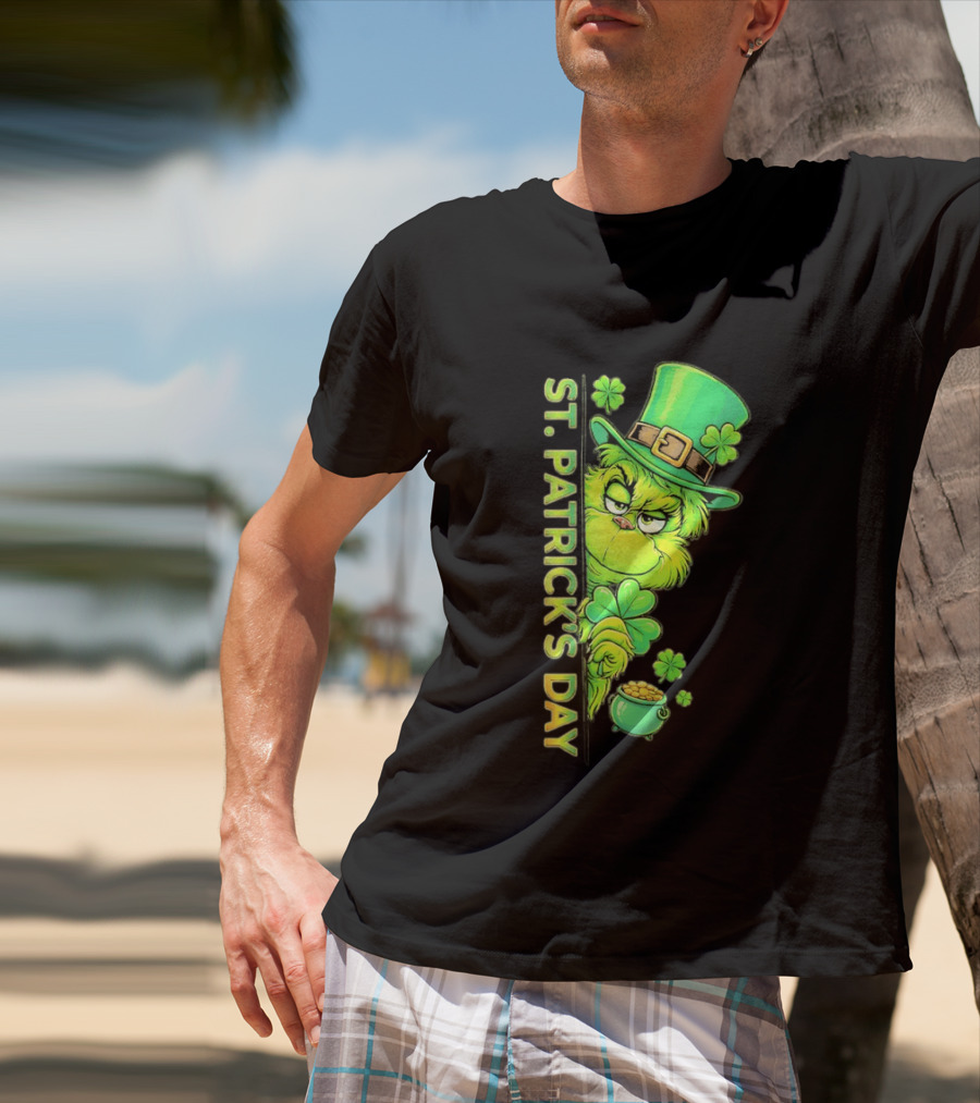 St. Patrick's Day Grinch With Leprechaun Hat And Gold Pot T-Shirt
