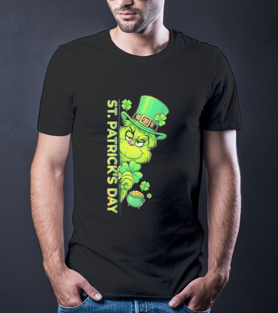 St. Patrick's Day Grinch With Leprechaun Hat And Gold Pot T-Shirt