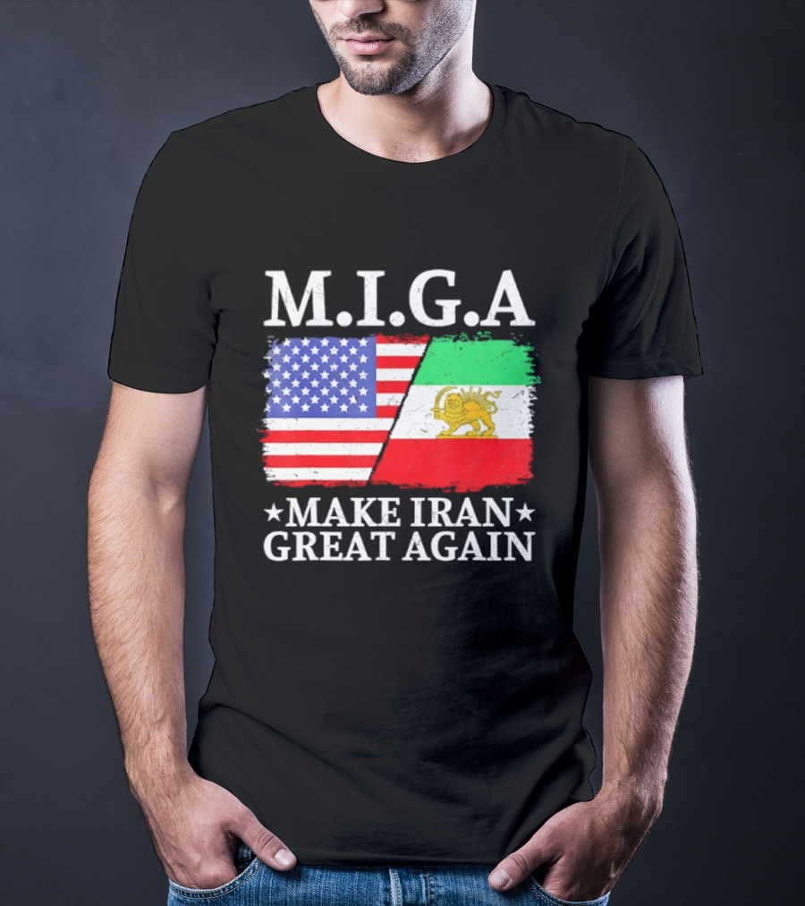 M.I.G.A Make Iran Great Again Half American Half Iranian Flags T-Shirt