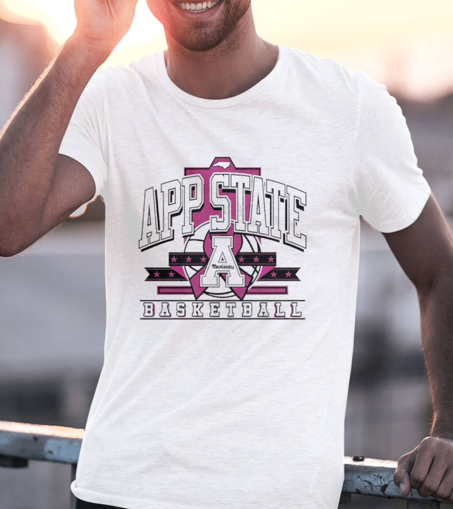 App State A Basketball Emblem With Pink Ribbon And Stars T-Shirt