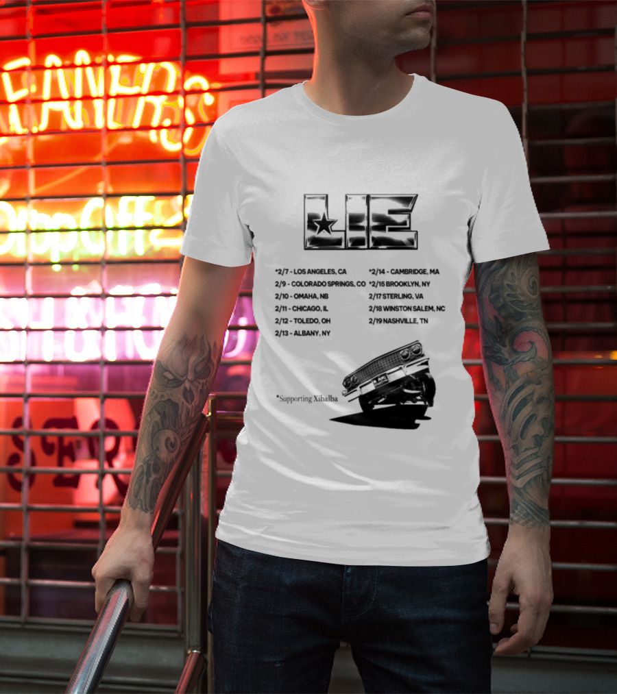 LIE Supporting Xibalba February Tour 2026 San Bernardino Mexico Anaheim New York Louisville Portland Minneapolis T-Shirt