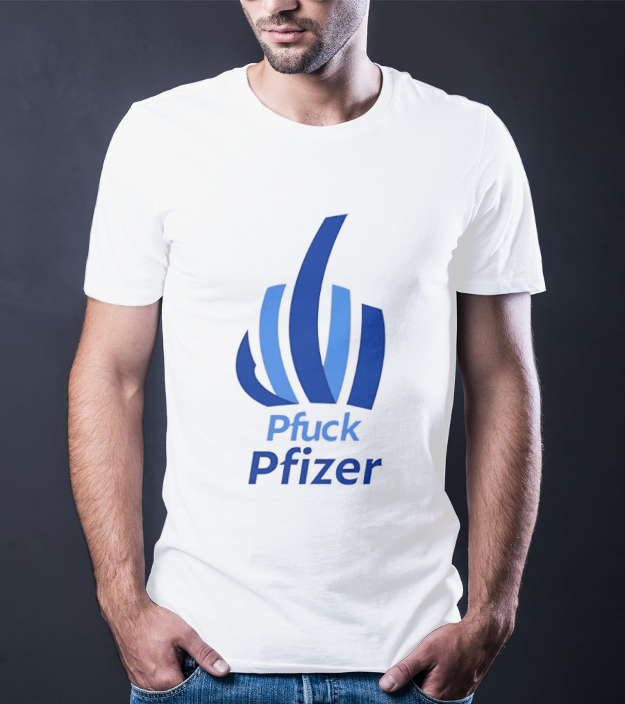 Pfuck Pfizer Middle Finger Symbol Bold Blue T-Shirt