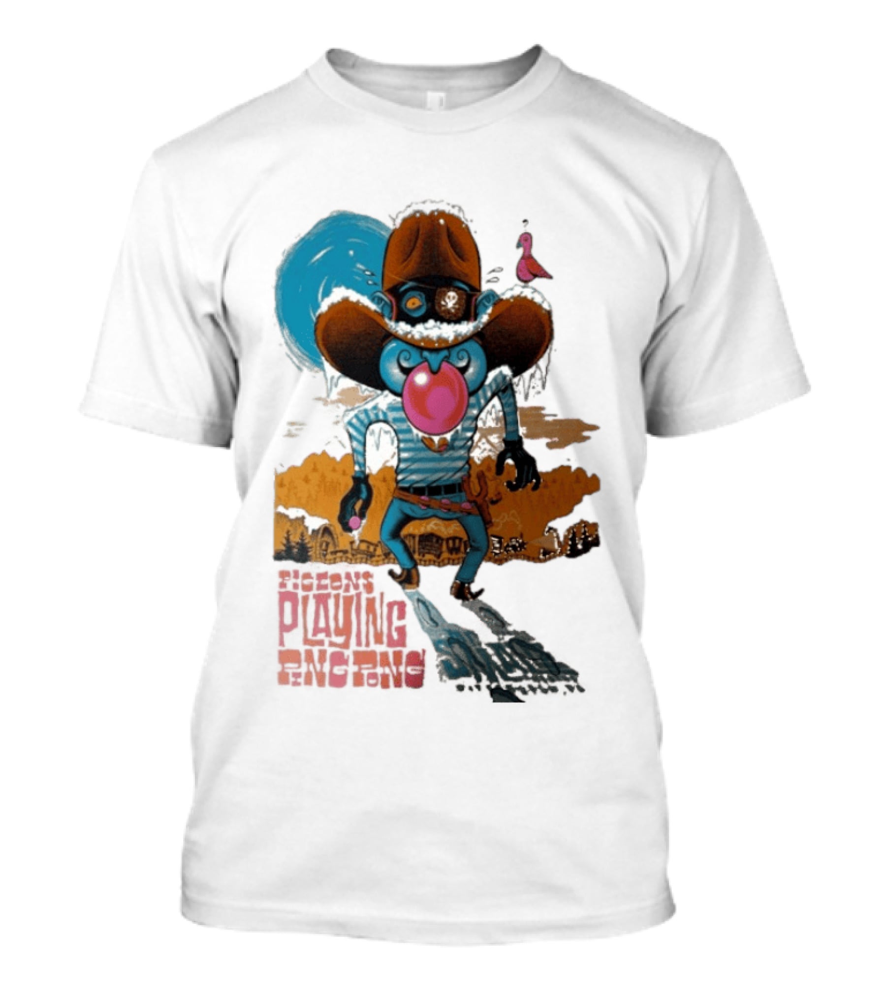 Pigeons Playing Ping Pong February 6 7 2026 Pittsburgh PA Cowboy Alien Theme With Pink Bubblegum And Purple Pigeon T-Shirt