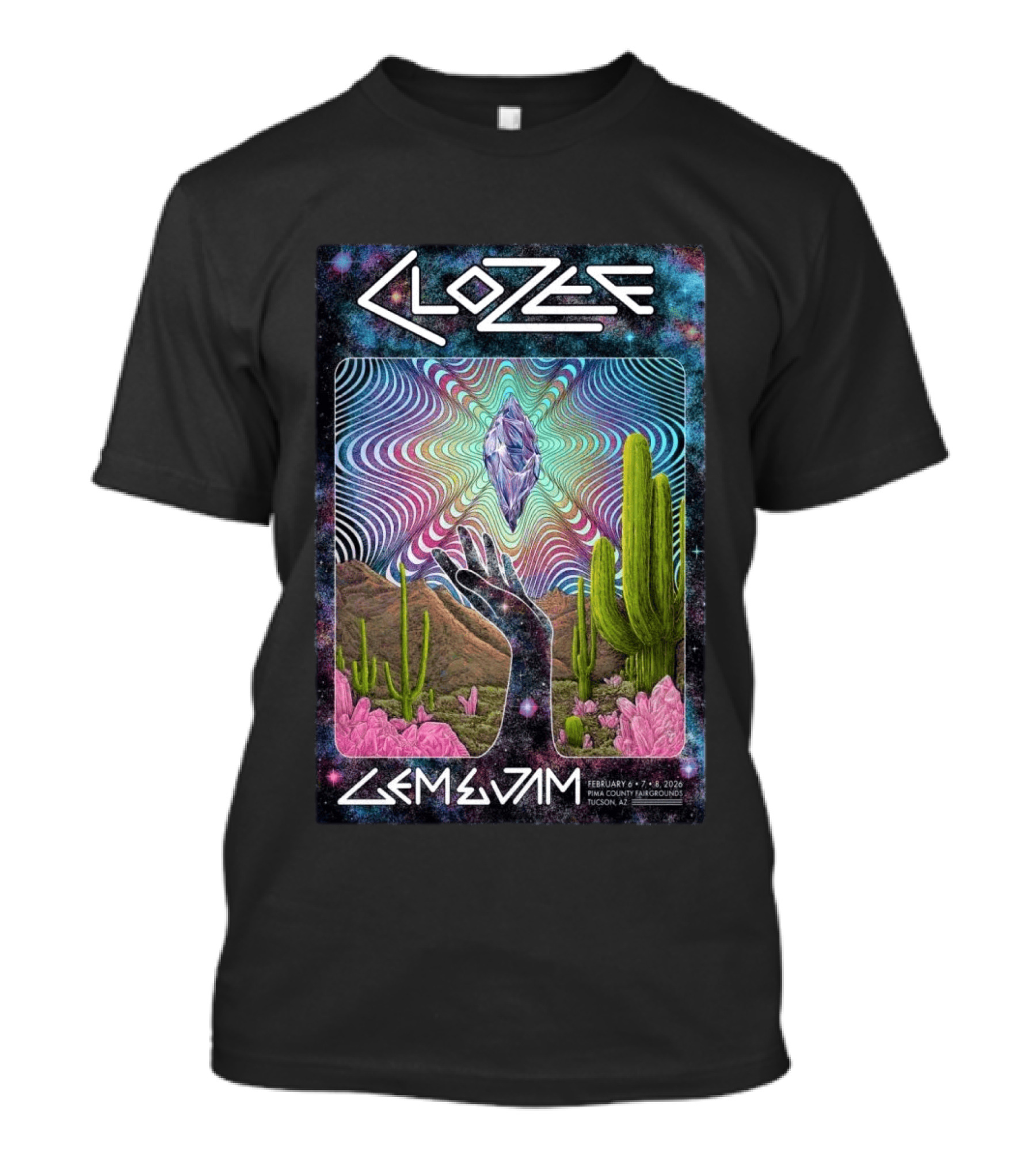 CloZee Gem And Jam Festival Tucson February 6 8 2026 Pima County Fairgrounds Cactus Crystal T-Shirt
