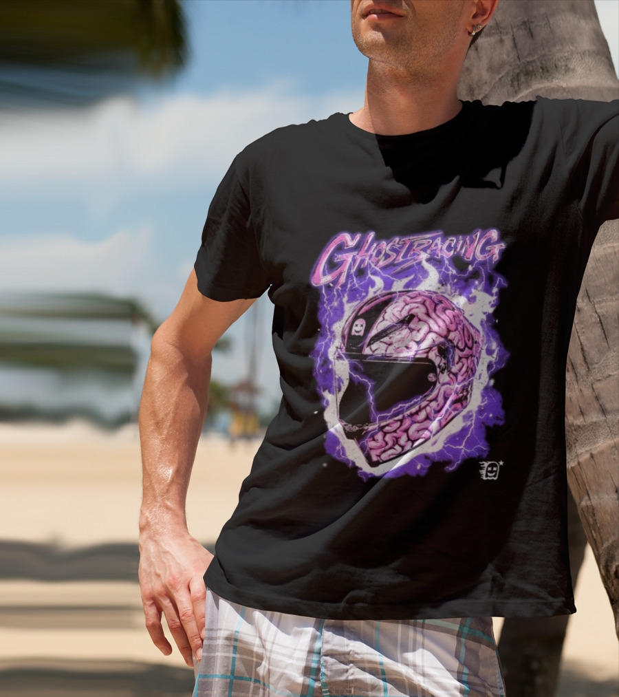Ghost Racing Purple Brain Helmet Lightning Explosion T-Shirt