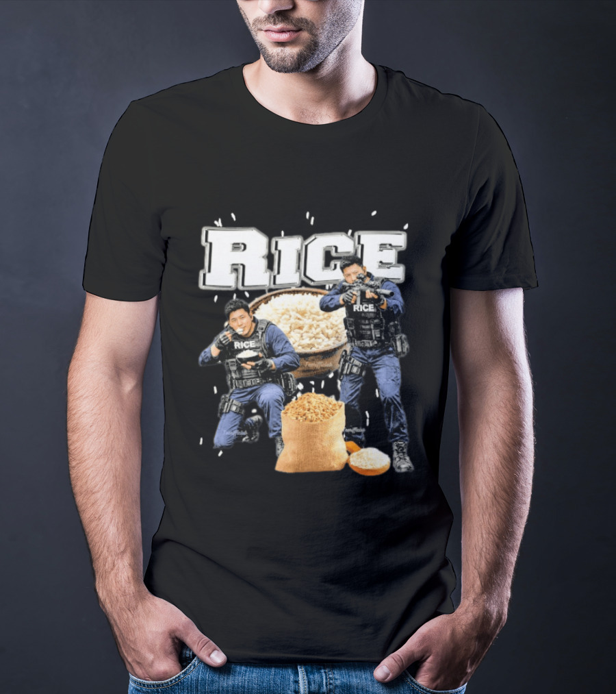 Rice Police Action Squad With Officers And Rice Bags T-Shirt