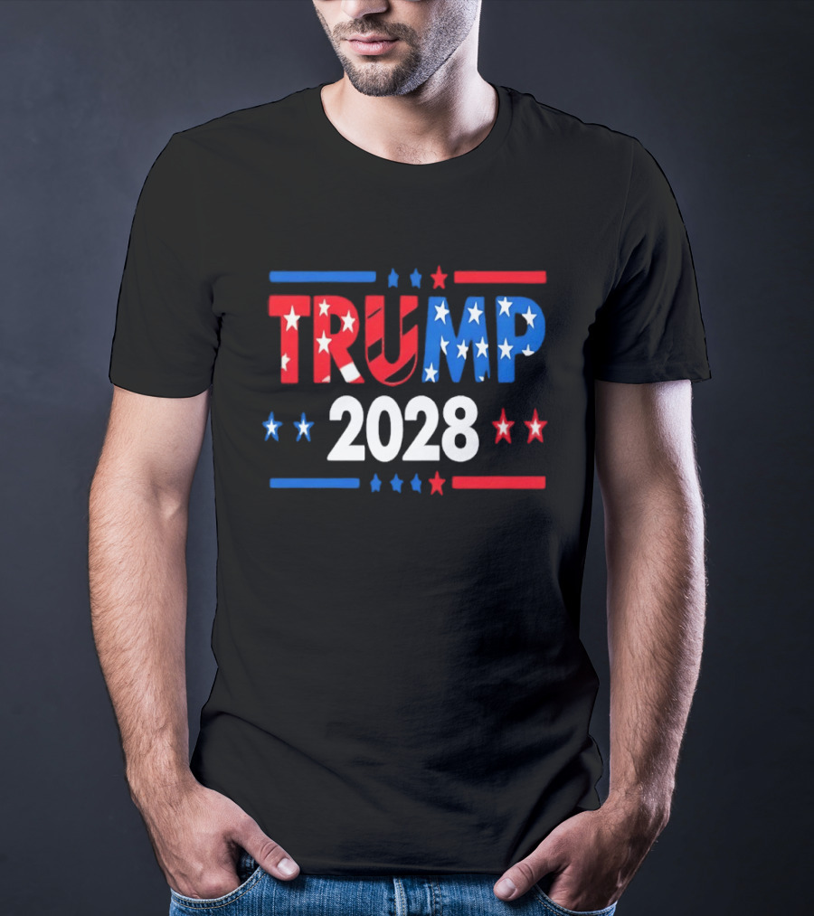 Trump 2028 Stars Stripes American Flag T-Shirt