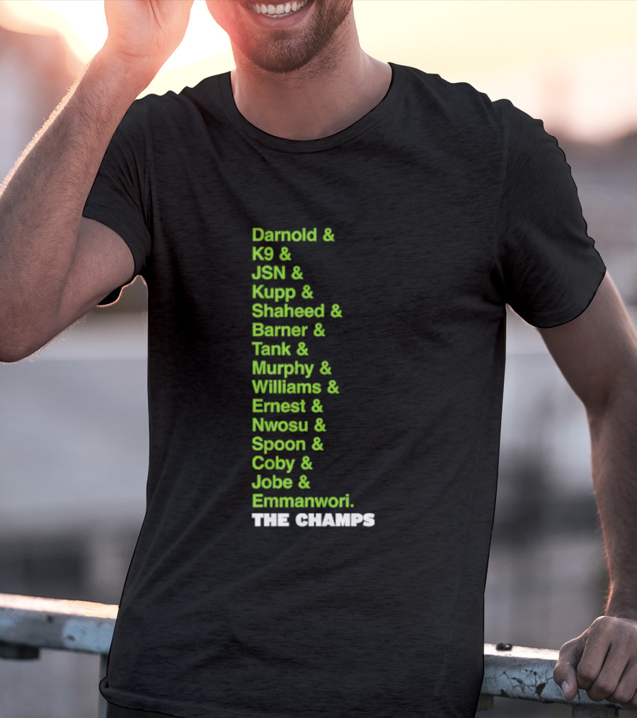 Bamold PG JSN Hugz Seattle Seahawks Champs List Bennet Murphy Williams Emanwori Football T-Shirt