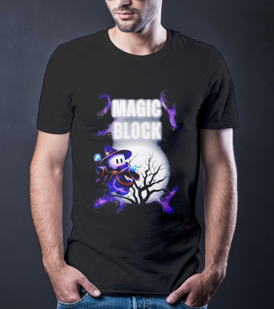 Magic Block Wizard With Glowing Orbs And Mystical Tree T-Shirt