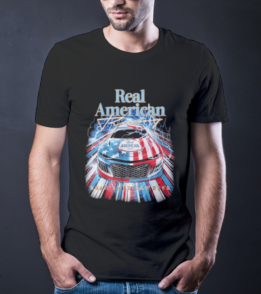 Real American Beer Racing Car With Stars And Stripes T-Shirt