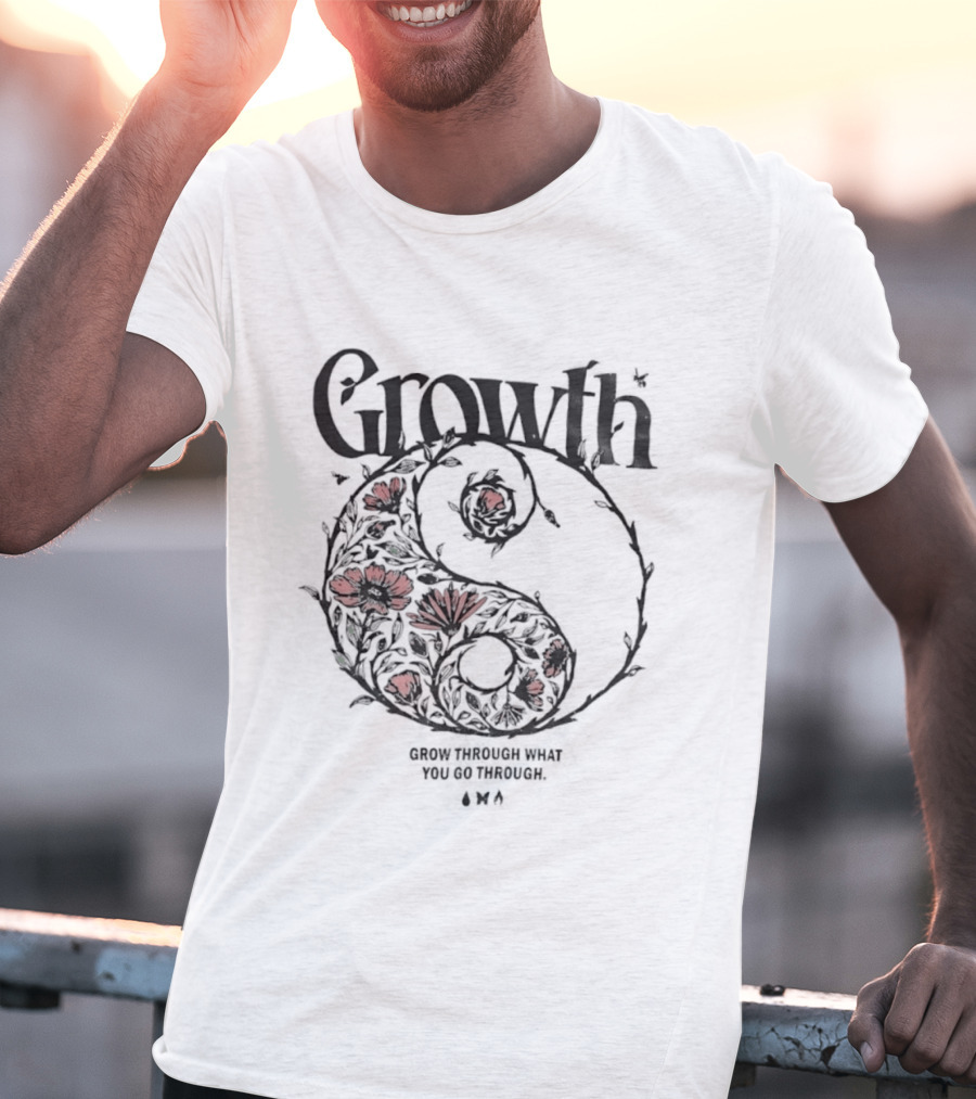 Growth Grow Through What You Go Through Red Floral Motif Circle T-Shirt