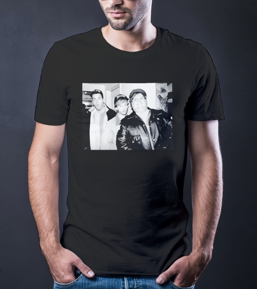 Adam Sandler Chris Farley David Spade NYPD Chicago Black And White Photo T-Shirt