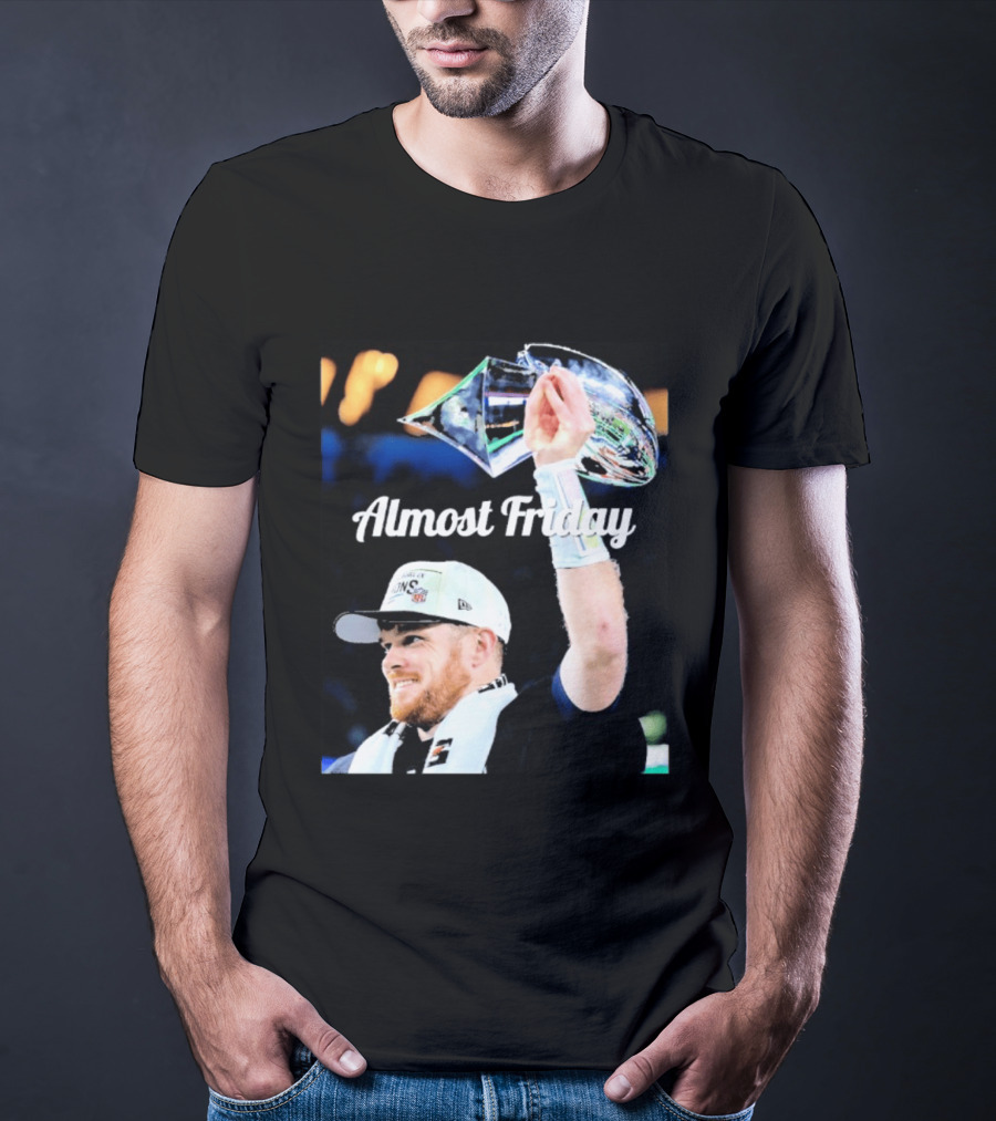 Almost Friday Sam Darnold Holding Lombardi Trophy Celebration T-Shirt