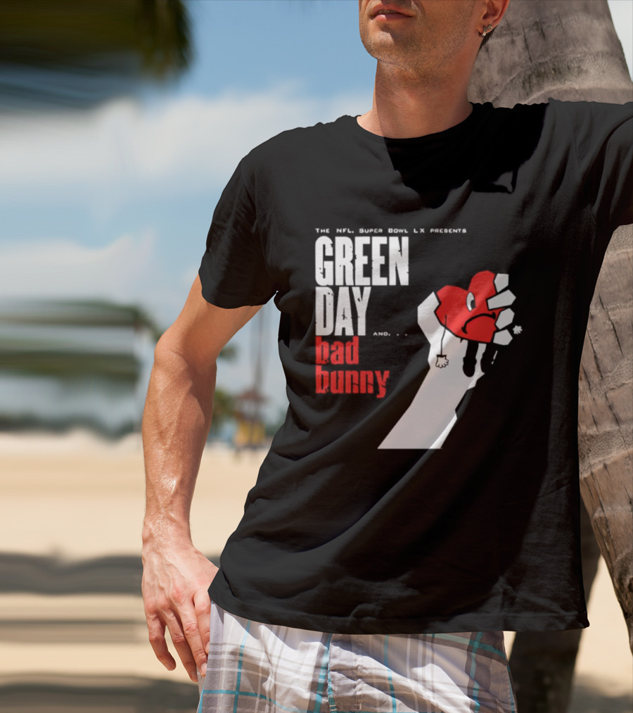 The NFL Super Bowl LVI Presents Green Day Bad Bunny Heart Image T-Shirt
