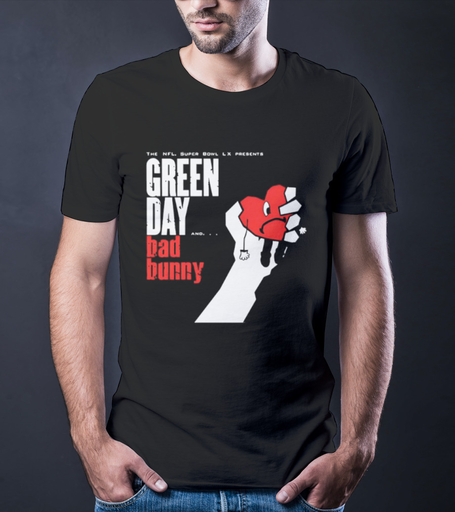 The NFL Super Bowl LVI Presents Green Day Bad Bunny Heart Image T-Shirt