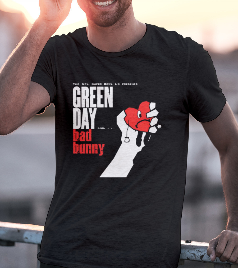 The NFL Super Bowl LVI Presents Green Day Bad Bunny Heart Image T-Shirt