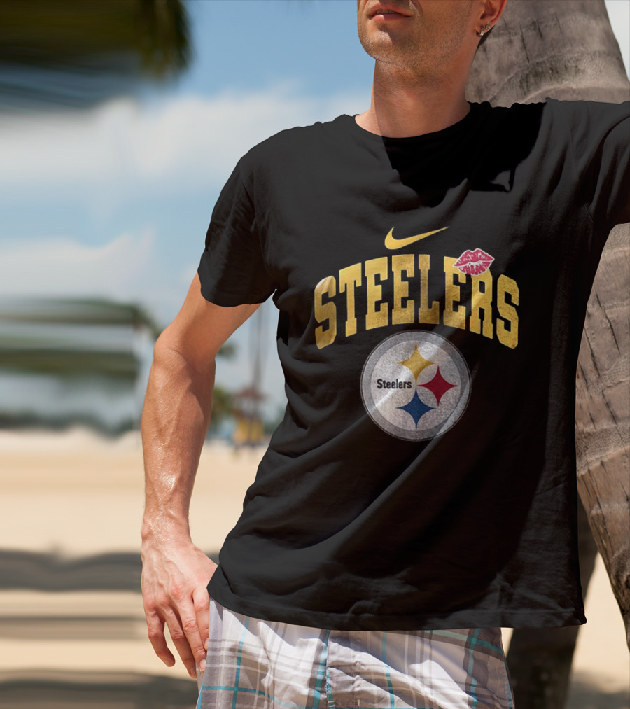Pittsburgh Steelers Nike Makeup Artist Logo With Lip Print T-Shirt