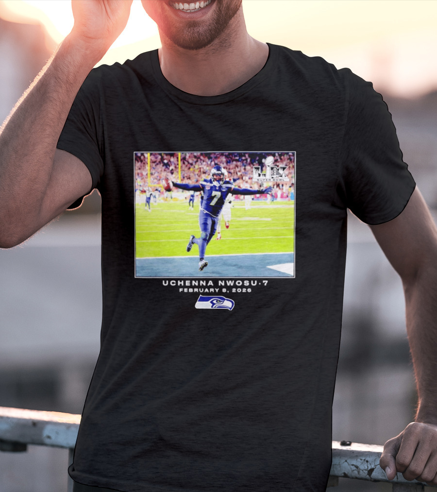 Uchenna Nwosu Seattle Seahawks Super Bowl Celebration Photo 2026 T-Shirt