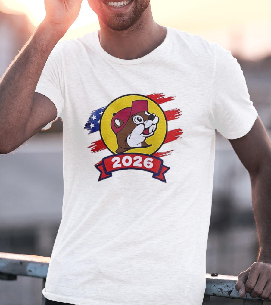 Buc Ee's 2026 Celebration With Iconic Beaver Emblem And American Flag T-Shirt