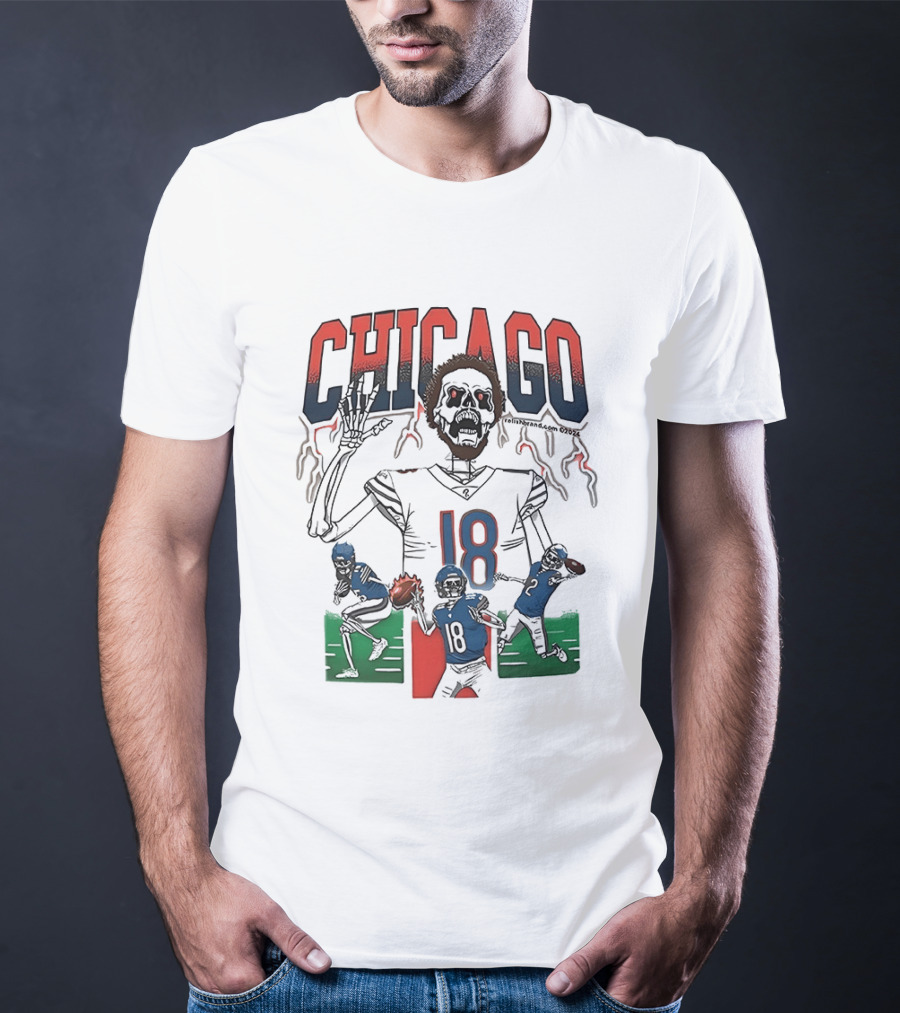 Caleb Williams Chicago 18 The Claw Skeleton Football Monster T-Shirt