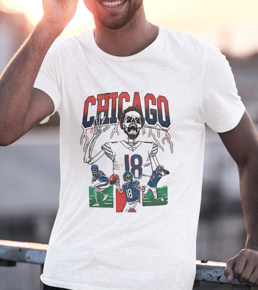 Caleb Williams Chicago 18 The Claw Skeleton Football Monster T-Shirt