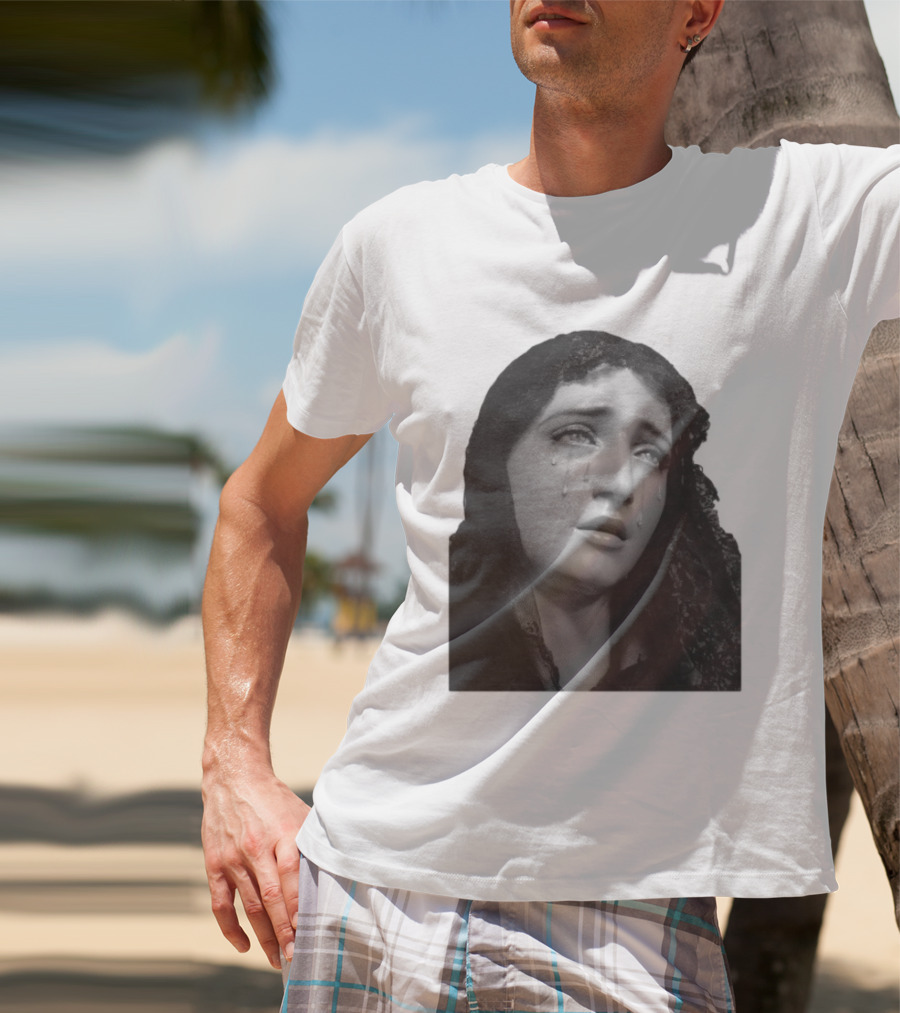 Null Society Virgin Mary Crying Statue Iconic Religious T-Shirt