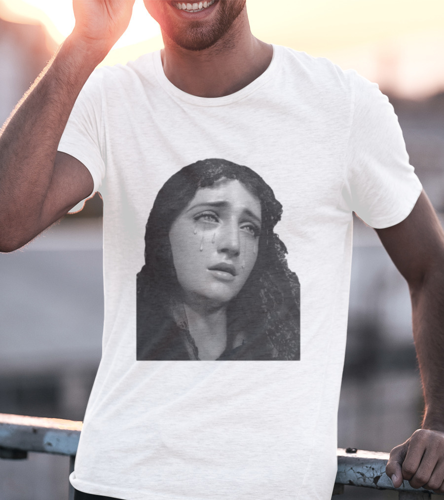 Null Society Virgin Mary Crying Statue Iconic Religious T-Shirt