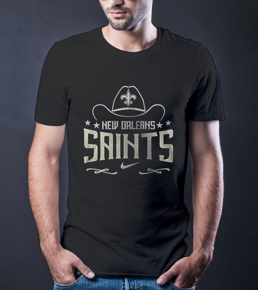 New Orleans Saints Cowboy Hat Fleur De Lis T-Shirt