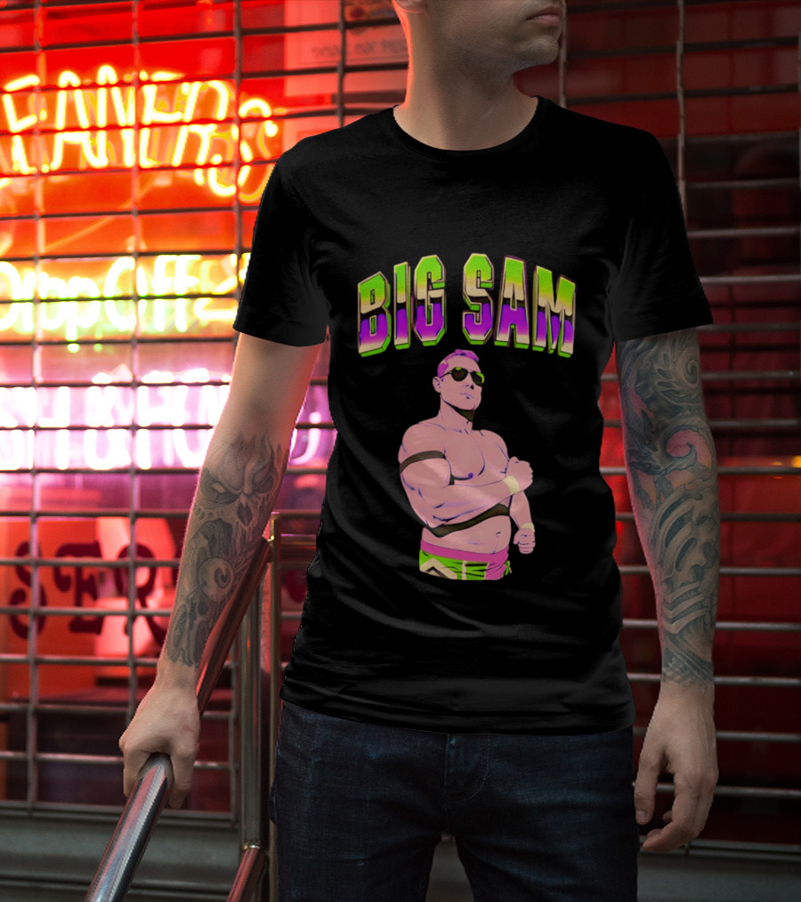 Big Sam Neon Aviators And Attitude Wrestling T-Shirt