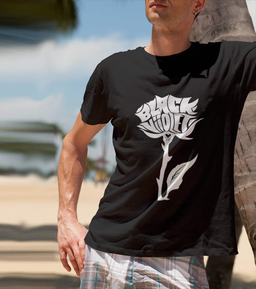 Black Viiolet Rose Shape Botanical T-Shirt