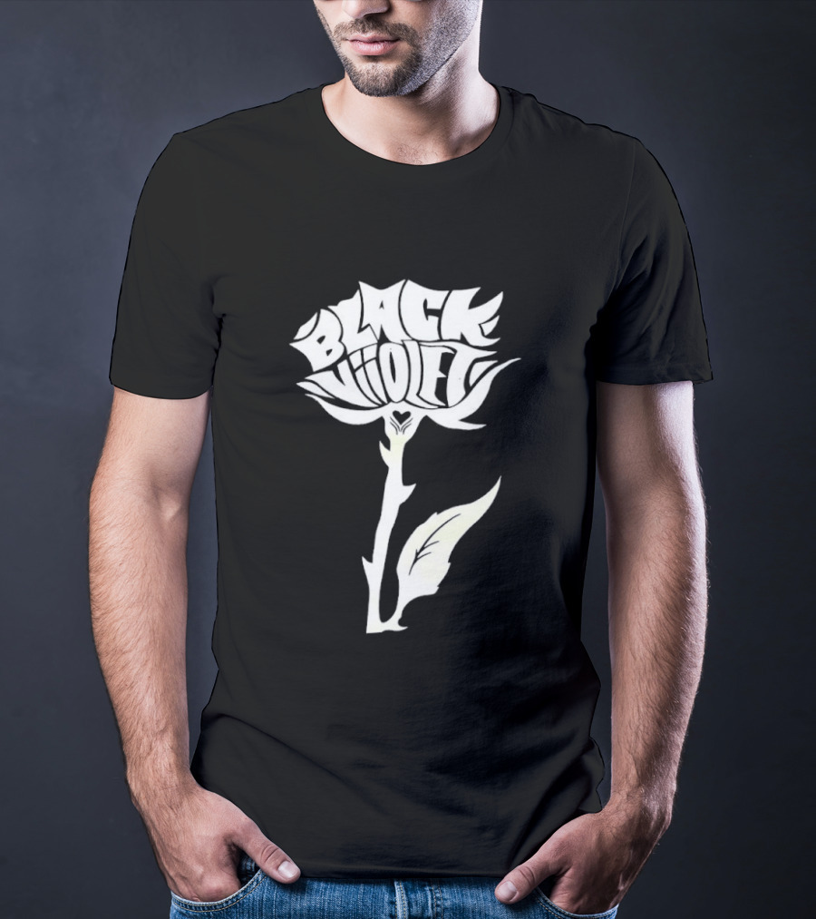 Black Viiolet Rose Shape Botanical T-Shirt
