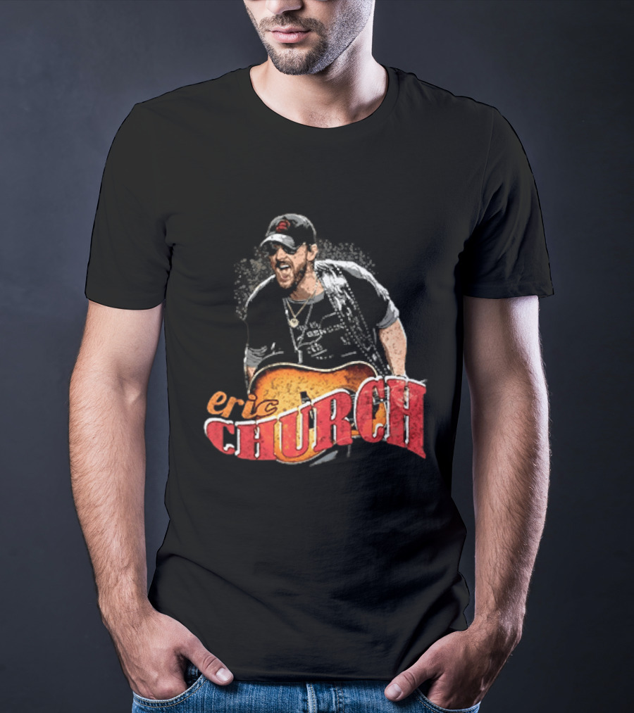 Eric Church Country Rock Music Icon With Guitar And Hat T-Shirt