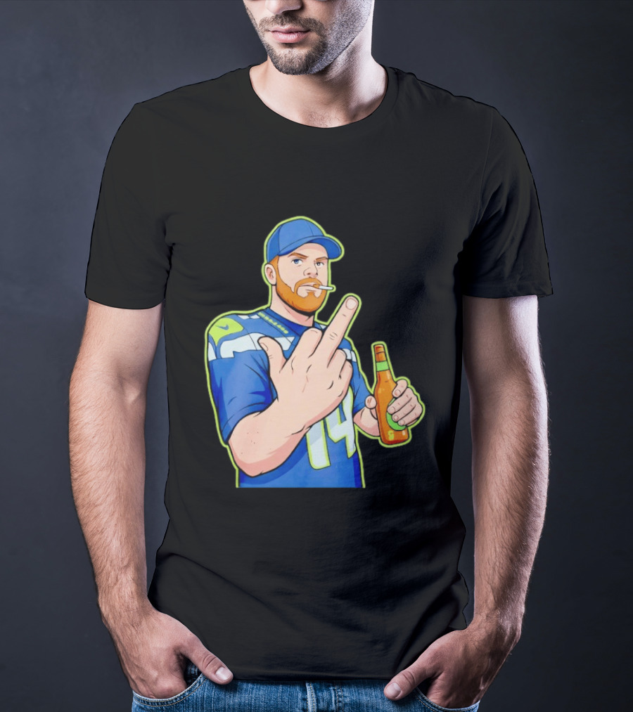 Ernest Jones Sam Darnold Middle Finger Seahawks Fan Gesture Cartoon T-Shirt