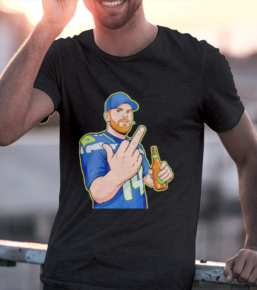 Ernest Jones Sam Darnold Middle Finger Seahawks Fan Gesture Cartoon T-Shirt