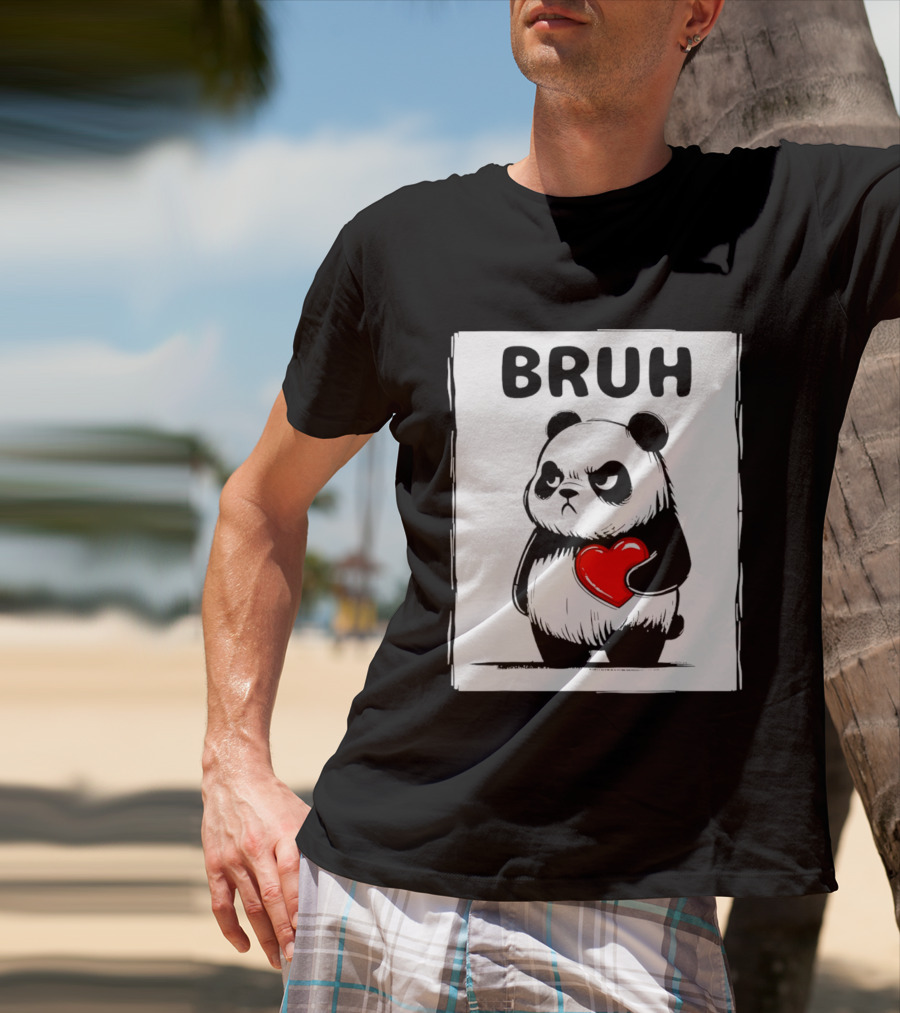 Grumpy Panda Bruh Valentine's Red Heart T-Shirt