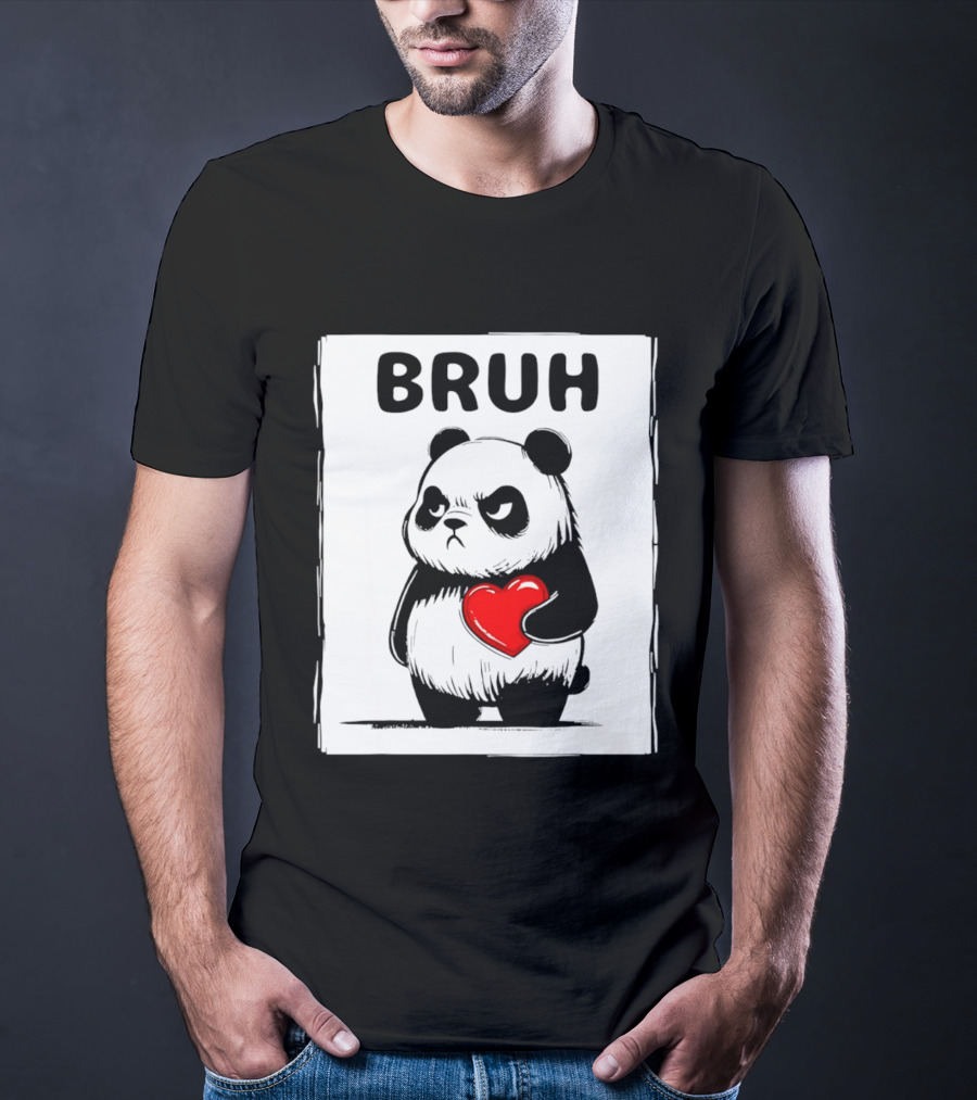 Grumpy Panda Bruh Valentine's Red Heart T-Shirt